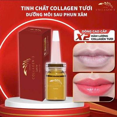 Tinh chất Vieskin Collagen Luxury dưỡng môi sau phun xăm, collagen tươi dưỡng lên màu sắc nét, siêu căng bóng, lọ 7ml