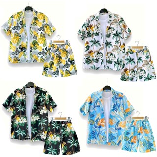 Set Quần Áo Đi Biển Coconut Chill Màu lá Vàng Đồng phục Sơ Mi Đi Biển Cho Nhóm, gia đình