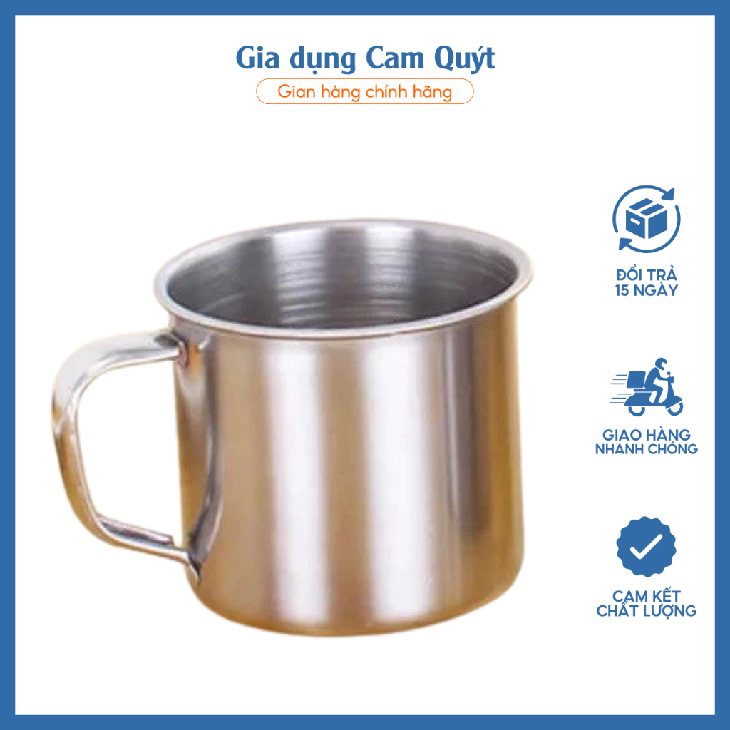 ca inox có quai cầm miệng 7cm, cao 6cm, cốc inox có quai cầm cho bé mầm non kho sỉ mb
