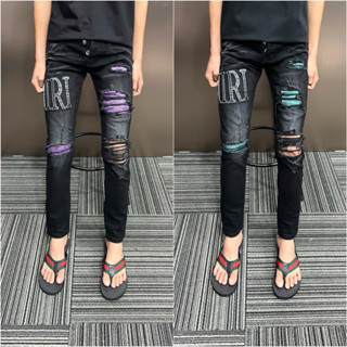 Quần Jean Nam amiri rách đính đá tím Hót New 2025