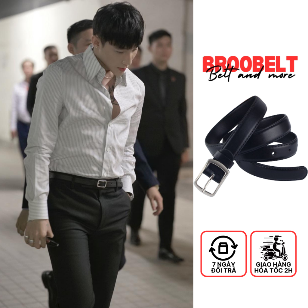 Thắt lưng nam nữ dây nịt lưng Broobelt màu đen có lỗ bấm unisex chất liệu da pu bản nhỏ 2.3cm TL02