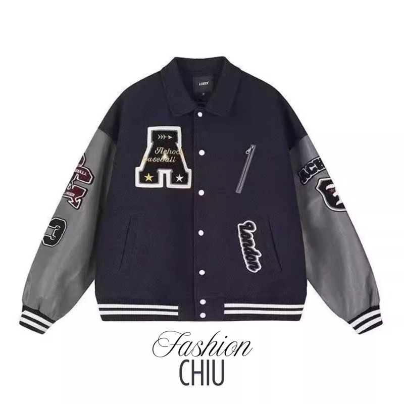 áo khoác varsity áo bomber chữ A chất dạ dày dặn phối tay da cao cấp áo khoác bóng chày chất dạ phối