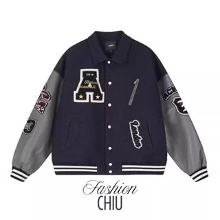 áo khoác varsity áo bomber chữ A chất dạ dày dặn phối tay da cao cấp áo khoác bóng chày chất dạ phối tay da