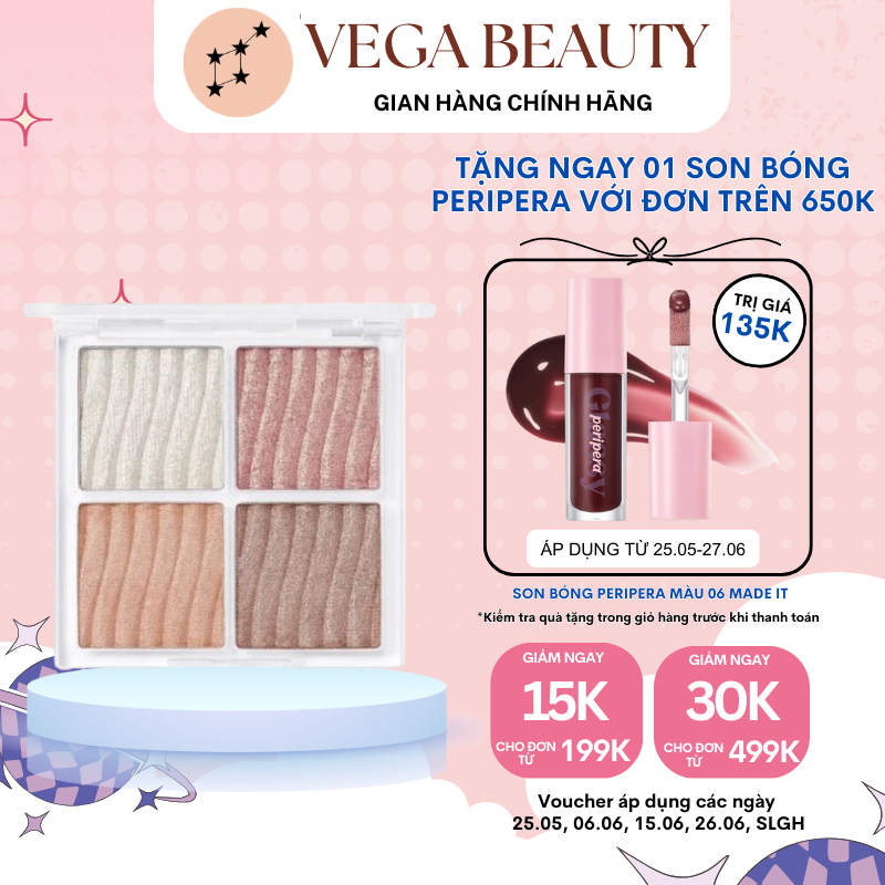 [Màu 01 Warm Glow] Bảng phấn bắt sáng 4 ô WAKEMAKE Glow Palette 7.8g hiệu ứng bắt sáng giúp gương mặ