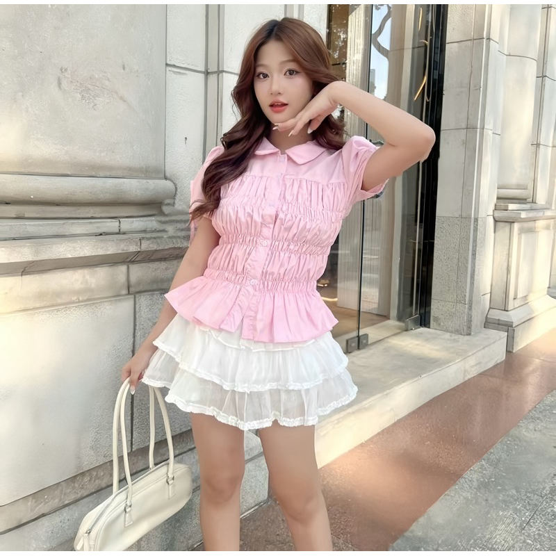 [Hàng loại 1] Áo Sơ Mi Nhún Tay Phồng Nhún Eo Cổ Sen Vải Cotton Mềm Mát_Có bigsize | BigBuy360 - bigbuy360.vn