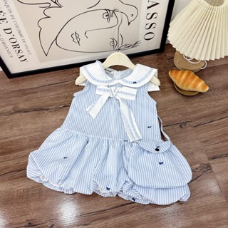 Vivi Baby Váy Bí Chữ A Kẻ Xanh Nơ Trắng Cổ Thủy Thủ xinh xắn cho bé gái 8-19kg