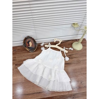 Vivi Baby Váy Tơ Trắng hai tầng đính hoa bồng xòe xinh yêu cho bé gái 8-20kg