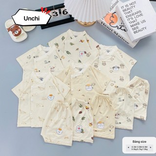 BC21. Bộ sơ sinh cộc tay Unchi vải petit mềm mỏng mát, màu hạnh nhân cho bé sơ sinh từ 3-9kg