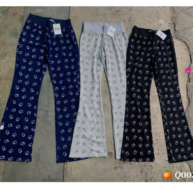 Quần ống loe - quần legging cạp cao ống loe quần loe dài in mèo kitty