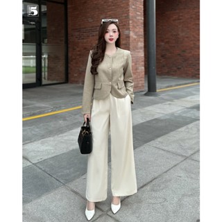 Quần vải nữ Twentyfive ống suông cạp cao tôn dáng, 2 khóa đồng 2 bên QM05