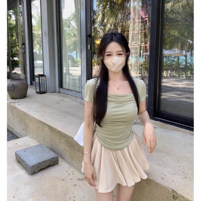 Áo thun nhún ngực - có BIGSIZE - áo cổ vuông chun eo ôm dáng dễ thưn A301 | BigBuy360 - bigbuy360.vn