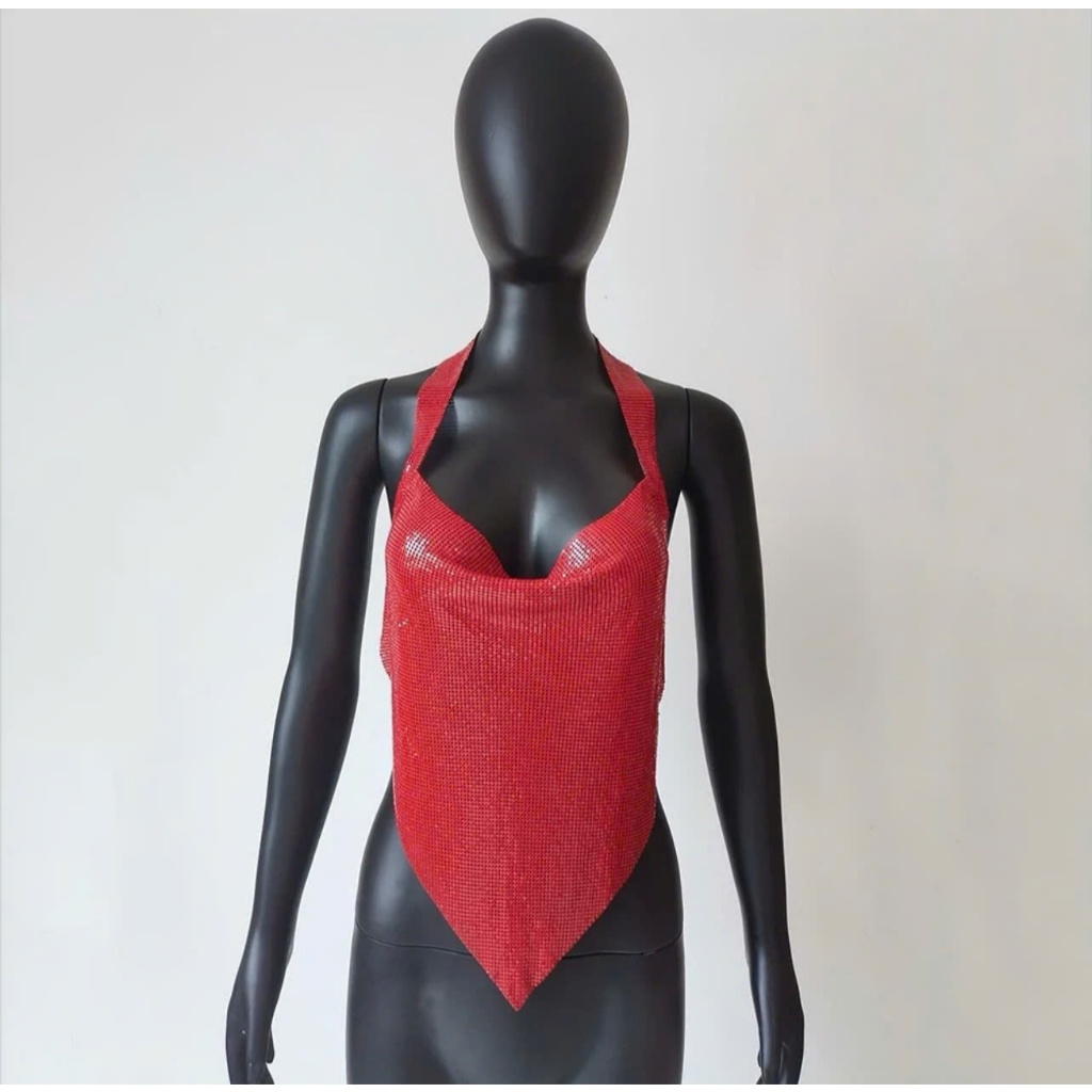 Áo bling bling cổ đổ vạt nhọn cho nữ