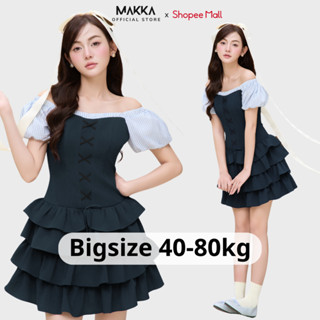 Đầm thiết kế MAKKA váy thiết kế trễ vai tầng phối kẻ đính nơ ôm body tôn dáng 5939