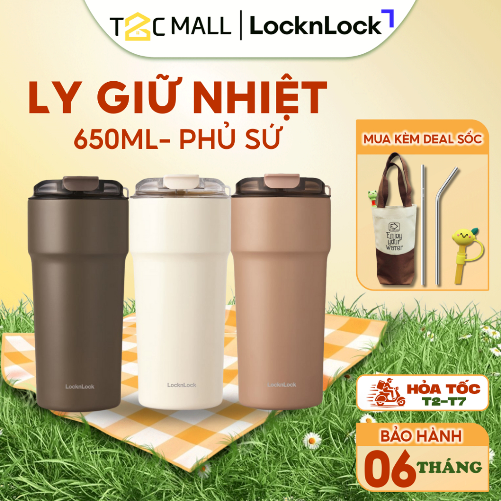 Ly Giữ Nhiệt LocknLock Metro Cafe Tumbler Dây Đeo Phủ Sứ Uống Cafe 650ML 3 Màu LHC4359 - T2C Mall
