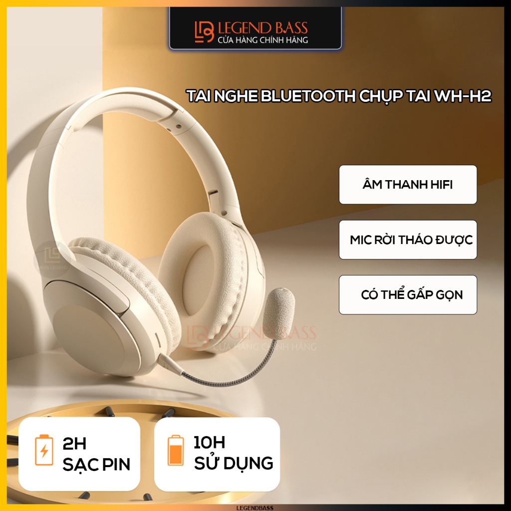 Tai Nghe Bluetooth Chụp Tai Có Mic WH-H2 Tai Nghe Học Online Có Đệm Tai Mềm Headphone Không Dây Pin 10H | BigBuy360 - bigbuy360.vn