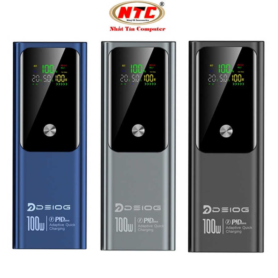 Cục sạc Deiog DY-209 25000mah Sạc được Laptop, Typec in/out 100W, USB out 22.5W, LCD báo dòng sạc
