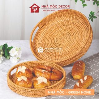 Khay Mây Tre Đan Tròn Có Lỗ Tay Cầm Nhà Mộc Decor Hàng Thủ Công Mỹ Nghệ Nhiều Size Lựa Chọn 