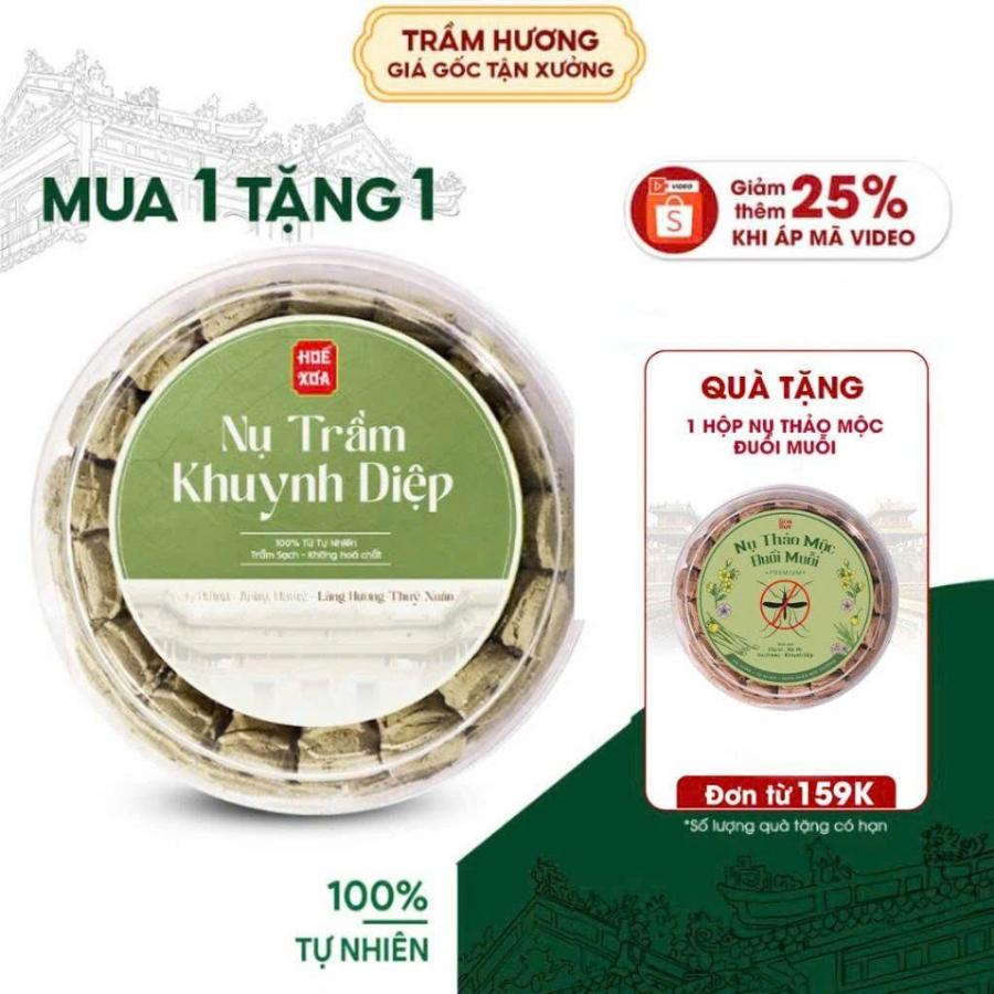 Nhang Nụ Khuynh Diệp Huế Xưa, nhang dùng để lọc không khí, đuổi côn trùng, thơm thanh mát, hộp 41 nụ