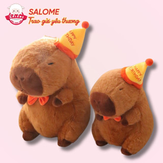 Gấu Bông Capybara Nón Sinh Nhật Đội Nón Khổng Lồ Dễ Thương SALOME Thú Bông Chuột Lang Nước Ôm Ngủ