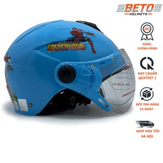 Mũ bảo hiểm trẻ em có kính BKTec BK14 xanh chính hãng họa tiết người nhện cute đáng yêu cho bé 5–10 tuổi