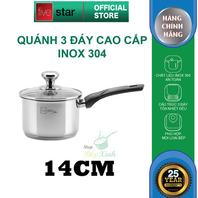 Quánh inox 304 cao cấp Fivestar quai nhựa size 14cm – An Toàn Cho Bé, Tiện Lợi Cho Mẹ