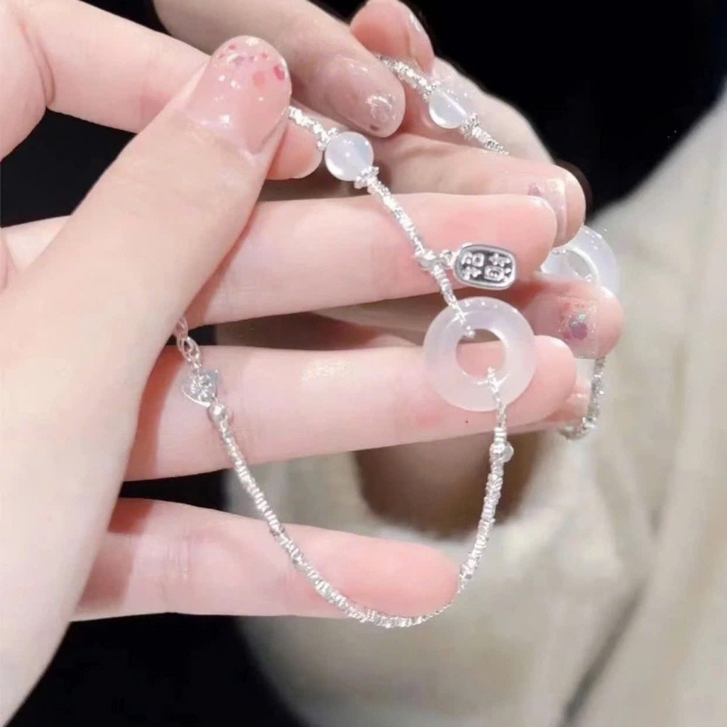 Lắc tay bạc nữ Laura Jewelry ngọc bích tròn may mắn nhẹ nhàng vòng tay bạc 925 cao cấp