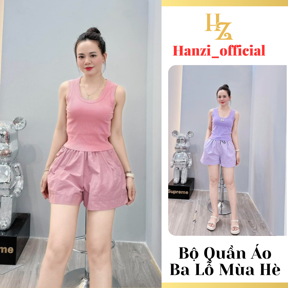 Set đồ bộ quần short đùi áo ba lỗ nữ vải thun gân, Bộ quần áo nữ form rộng thoáng mát mặc ở nhà QA07