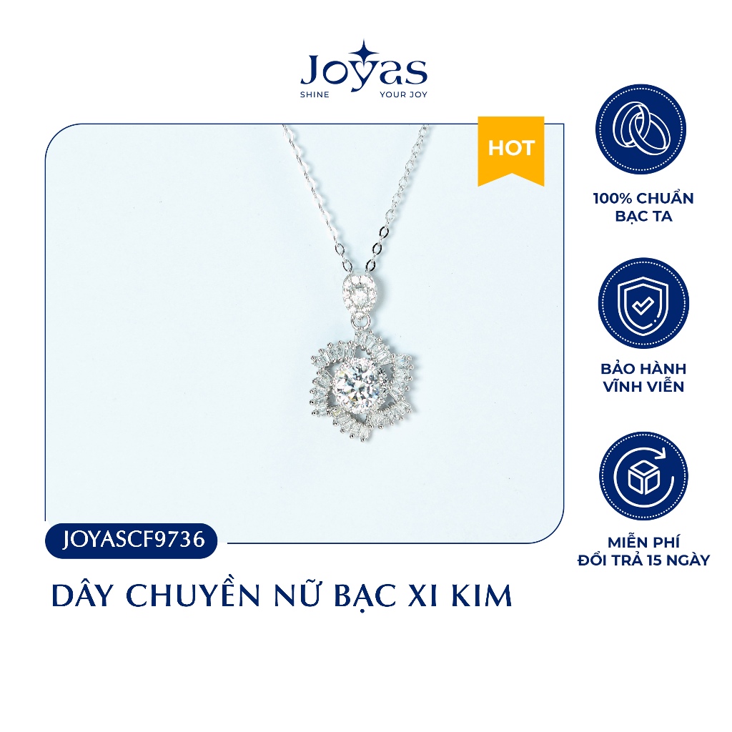 Dây chuyền bạc xi kim Joyas - Dây chuyền nữ bạc xi kim hoa xoáy 6 cánh - JOYASCF9736
