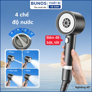 Vòi sen tăng áp BUNOS phun 4 chế độ nước, kích thước lớn, lõi lọc cặn bẩn