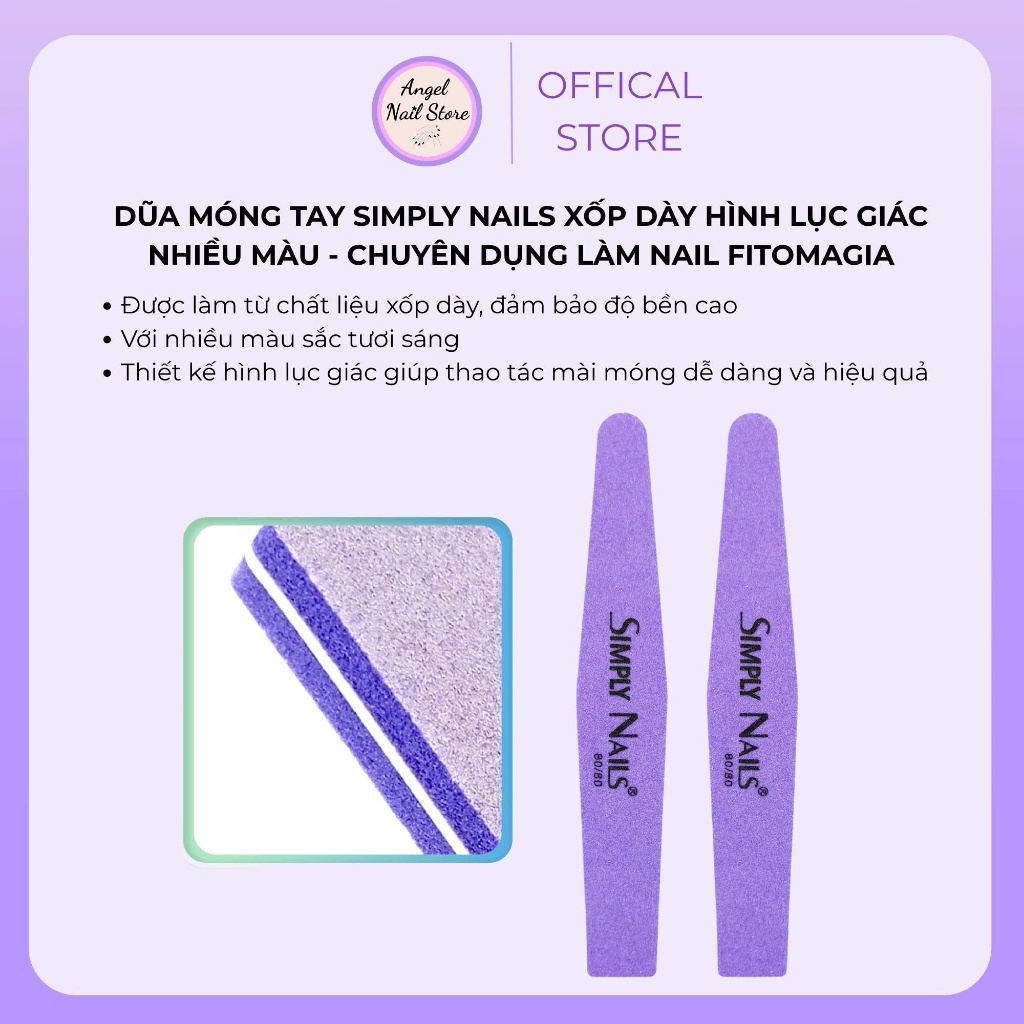 Dũa Móng Tay Simply Nails Xốp Dày Hình Lục Giác Nhiều Màu - Chuyên Dụng Làm Nail Fitomagia