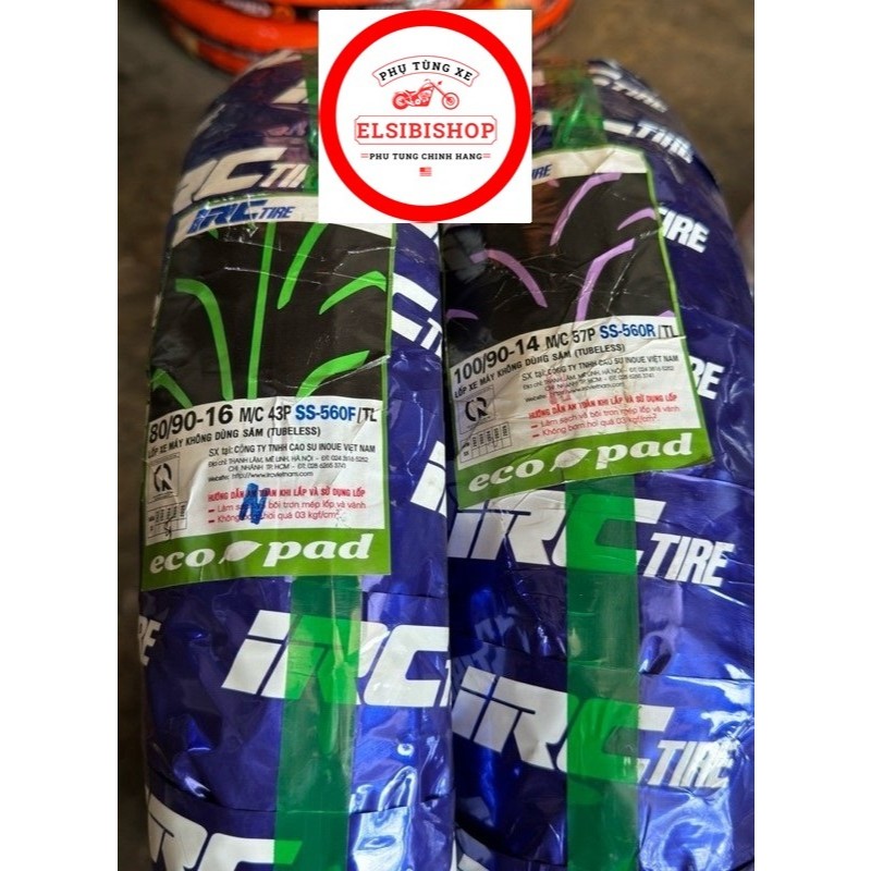 Vỏ Lốp trước sau xe SH Mode/ PCX 125 (100/90-14 + 80/90-16 560TL) Chính Hãng IRC INOUE Lốp Không Săm
