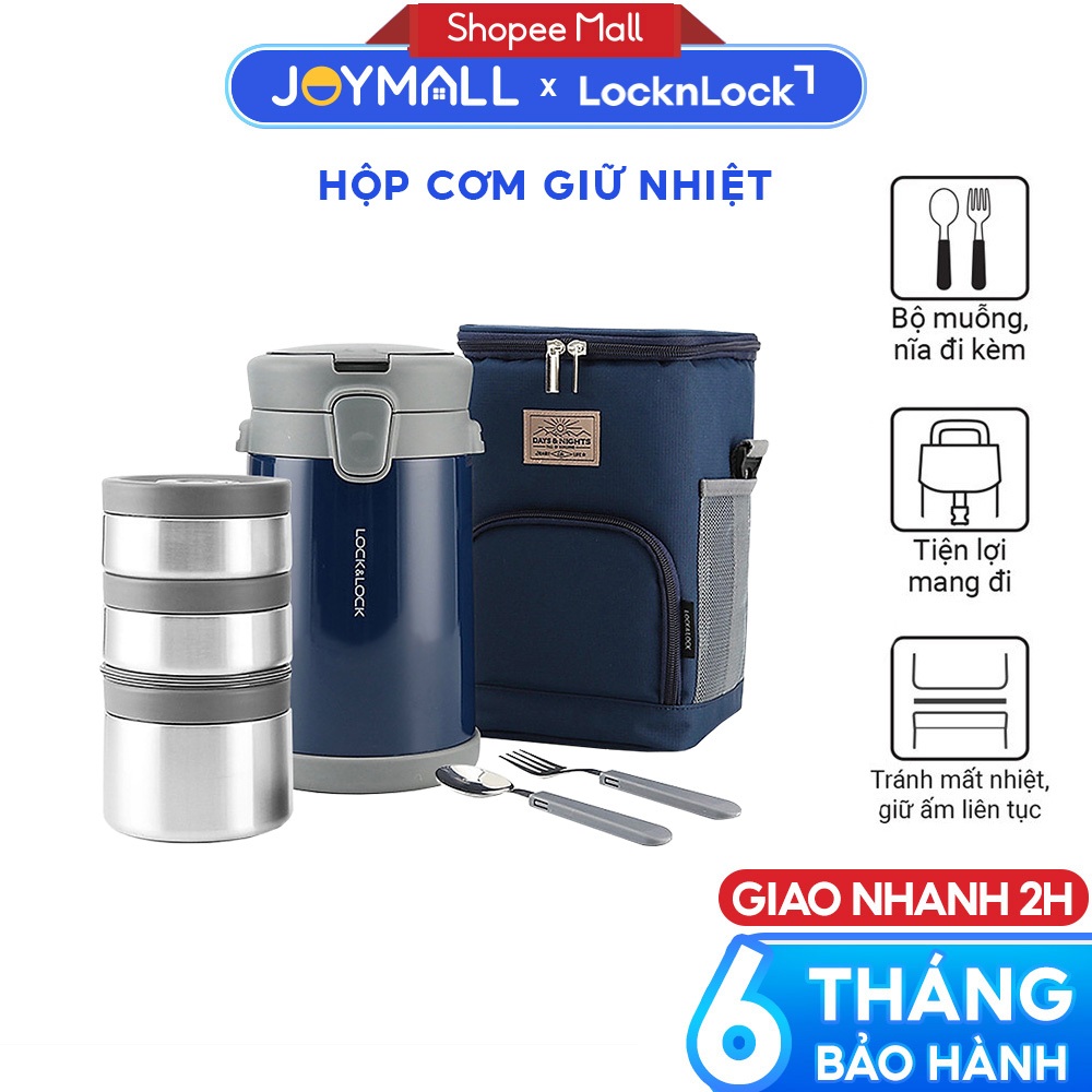 Bộ Hộp Cơm Giữ Nhiệt LocknLock 2 Lít LHC8039 Có Túi, 3 Hộp Kèm Muỗng Nĩa, Hàng Chính Hãng - JoyMall | BigBuy360 - bigbuy360.vn