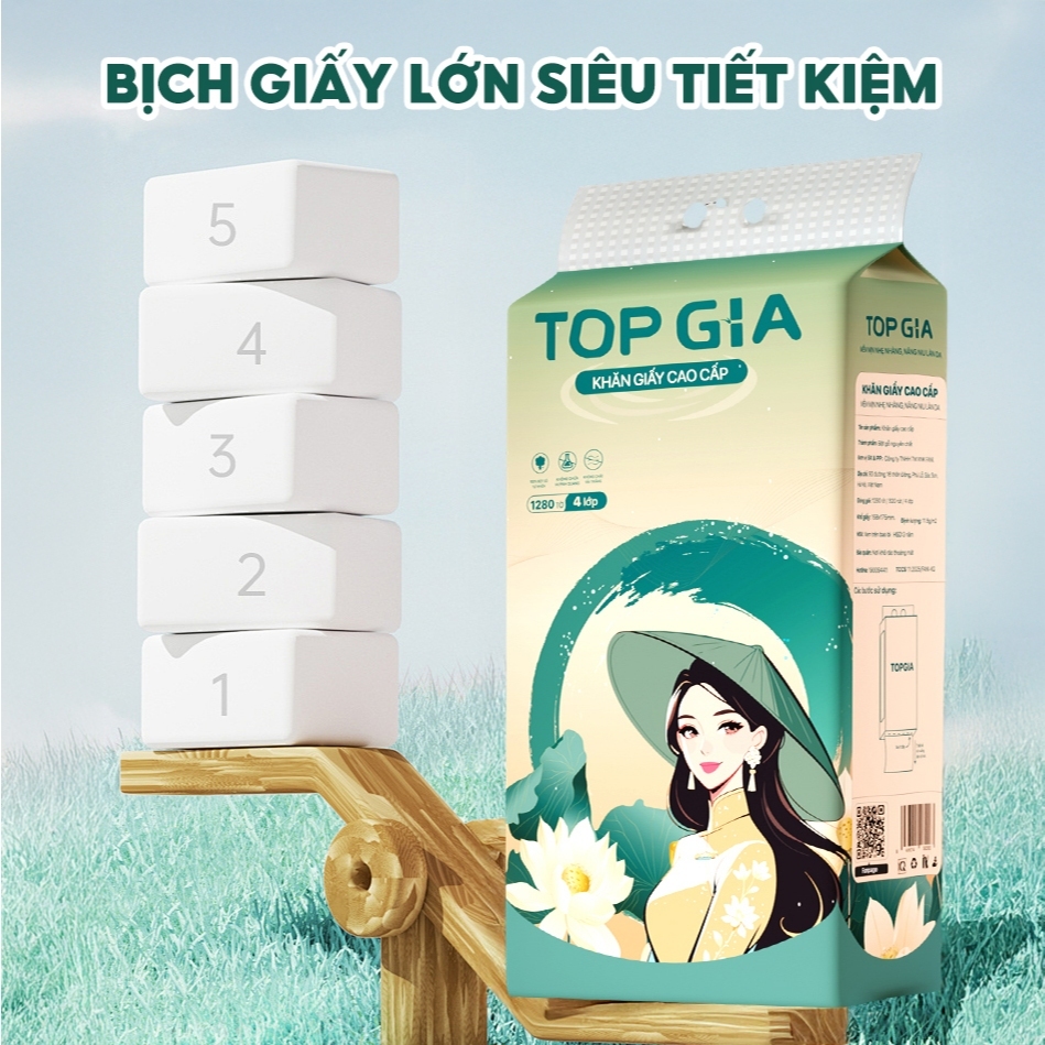 Khăn giấy Sắc Việt treo tường, mềm mịn và an toàn cho da, bao gồm 1280 tờ. fls