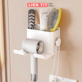 Giá Treo Máy Sấy Tóc Dán Tường Nhà Tắm, Kệ Đỡ Máy Sấy Tóc Có Ngăn Để Đồ Tiện Lợi