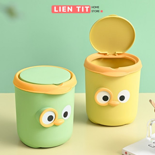  Thùng Rác Mini Để Bàn Chú Vịt Dễ Thương Có Nắp Tiện Lợi Sọt Rác Nhựa PP Tiết Kiệm Không Gian 