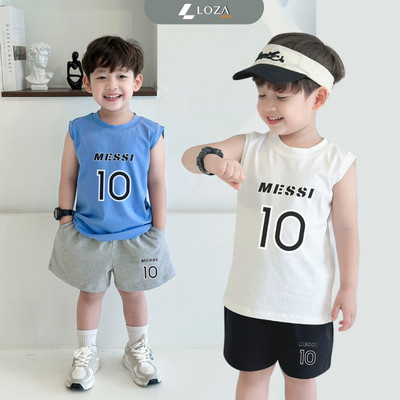 Bộ ba lỗ cho bé trai số 10 Messi size từ 15-40kg - Bộ quần áo sát nách cho trẻ em nam Loza Kids BL377