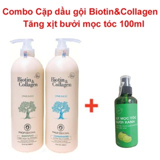 Cặp dầu gội xả Biotin Collagen 1000ml, ngăn rụng tóc, dưỡng tóc,TẶNG KÈM xịt bưởi mọc tóc 100ml