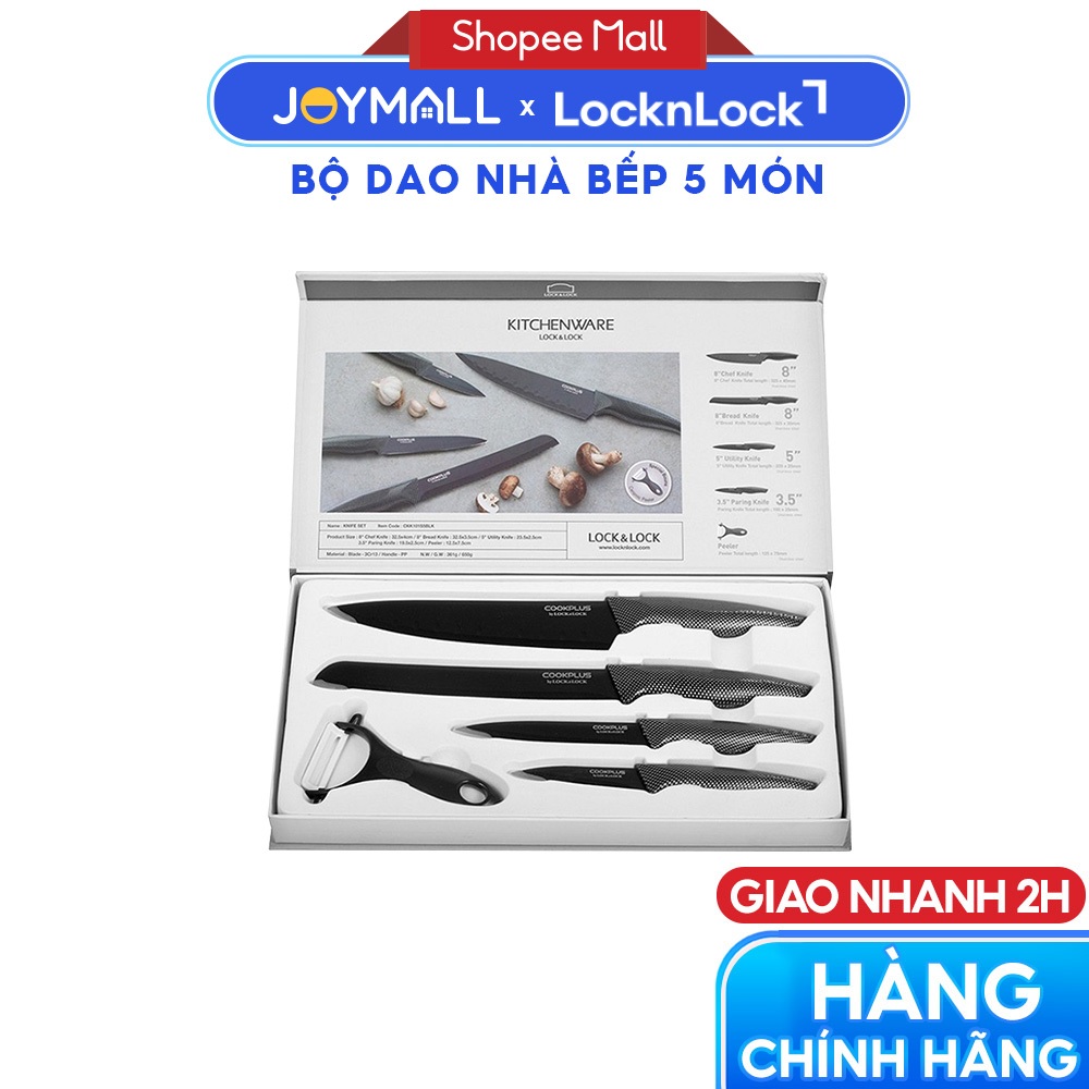 Bộ dao nhà bếp 5 món LocknLock COOKPLUS CKK101S5BLK - Hàng chính hãng, có hộp sang - JoyMall