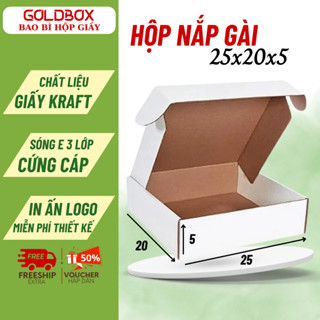 Combo 100 Hộp CARTON Nắp Gài Trắng Size 25x20x5, Giấy KRAFT Sóng E 3 Lớp Cứng Cáp Đóng Hàng, Hộp Giấy Gói Hàng