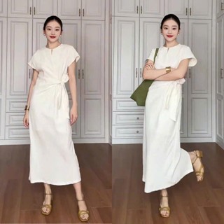 Váy linen dáng suông, đầm nữ dáng dài dây eo tạo điểm nhấn, thiết kế hai lớp vải mềm mát, trẻ trung nữ tính 7BEAU V198