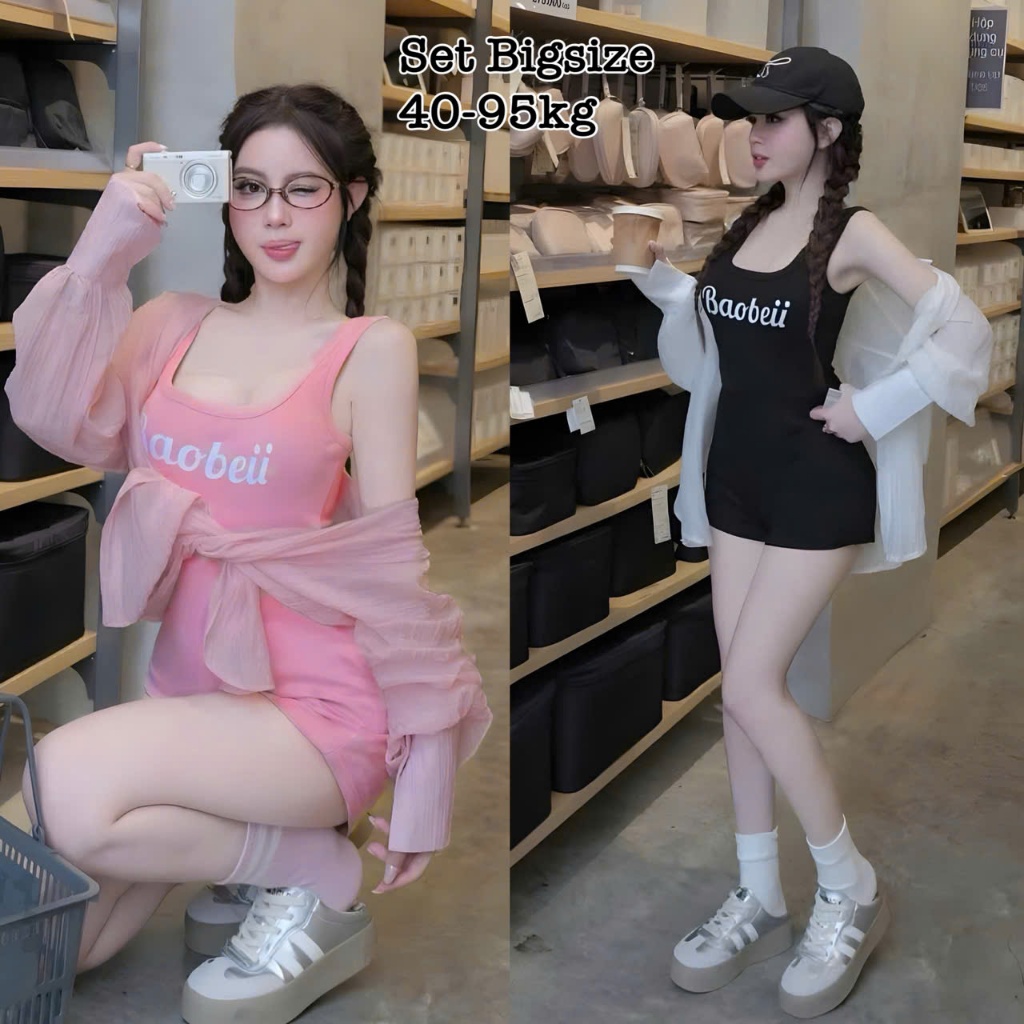 Set Bộ Jump Thun Tăm in Chữ Đùi Nữ Bigsize Kèm Áo Sơ Mi Voan Tay Dài Hot Hit Nữ Cao Cấp Xinh Đẹp San