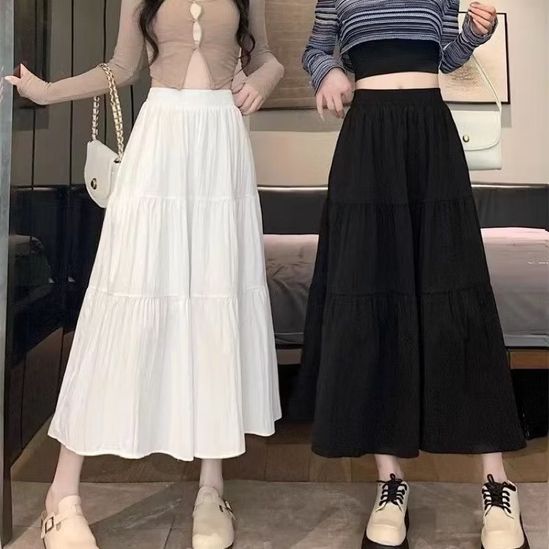 Chân Váy Dài, Chân Váy Midi 3 Tầng Xếp Ly Dáng Xòe Lưng Chun Chất Mềm 2 Lớp Thoáng Mát Màu Trắng Đen