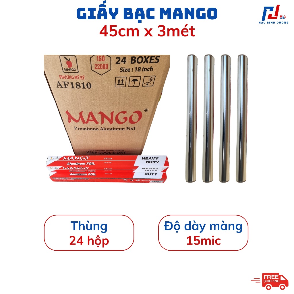10 hộp Giấy bạc MANGO 45cm x 3mét, Giấy bạc size nhỏ, Độ dày 15mic