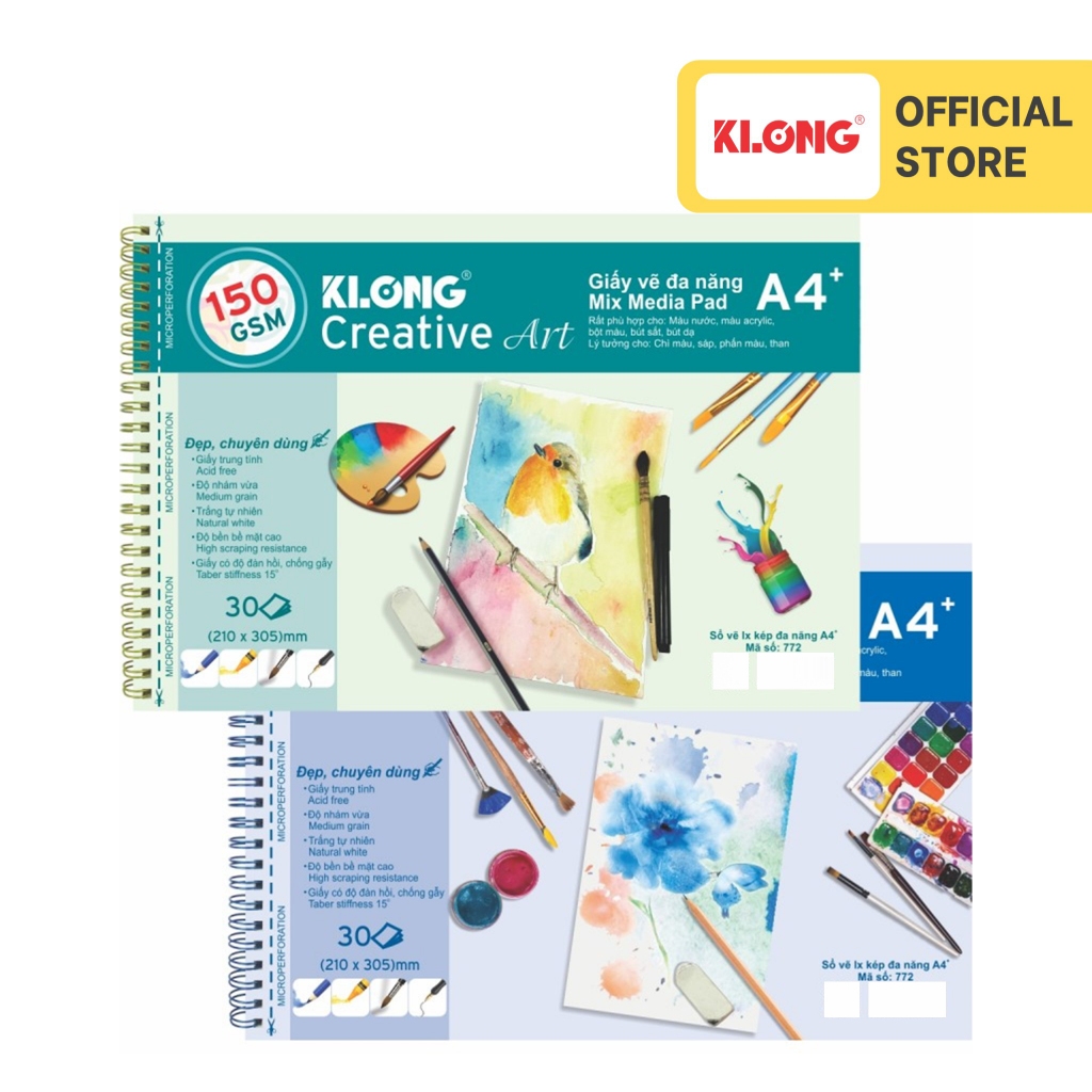 Sổ vẽ đa năng cao cấp KLONG A4+ 30 tờ 150GSM; MS: 772