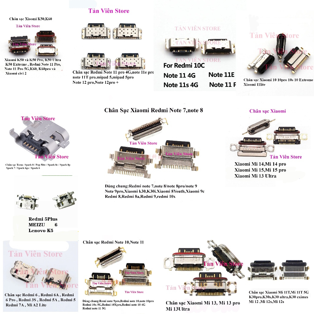 Tổng hợp các loại chân sạc Xiaomi,Redmi