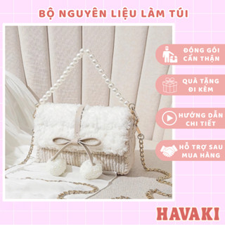 Túi handmade tự đan Pom Pom, túi tự đan len dễ thương, túi đan len, túi len tự đan DIY- Phụ kiện đan túi HAVAKI