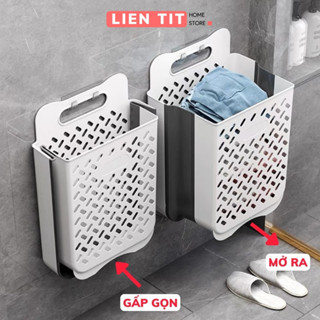 Giỏ Đựng Quần Áo Bẩn Nhà Tắm Treo Tường Gấp Gọn, Sọt Đựng Đồ Dơ Đi Giặt Có Lỗ Thoáng Chống Ẩm Mốc (Tặng Miếng Dán)