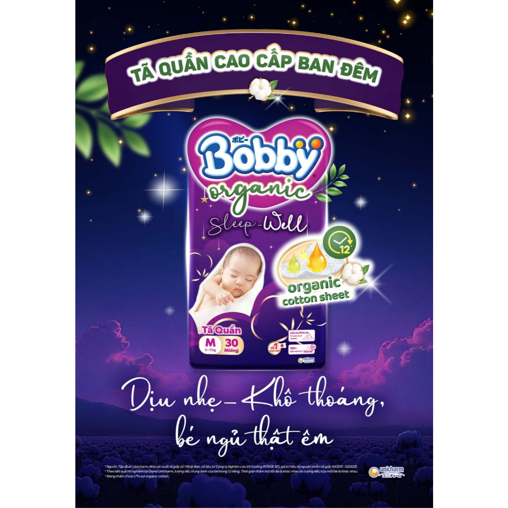 Tã Quần BOBBY ORGANIC Ban Đêm Size M30+2 - Tã Quần Bobby Ban Đêm Tặng Quà - Kho Bỉm Thanh Ngân