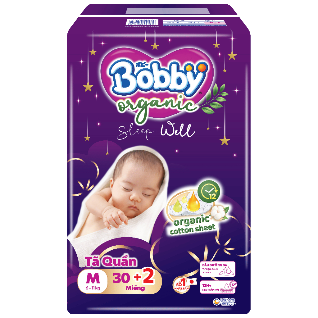 Combo 2 Bịch Tã Quần BOBBY ORGANIC Ban Đêm Size M30+2 - Tã Quần Bobby Ban Đêm Tặng Quà - Thanh Ngân