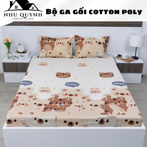 (4 món)Bộ ga gối drap giường poly, ga trải giường + 2 vỏ gối nằm +vỏ gối ôm đơn giản m6 m8 2m2 Như Q
